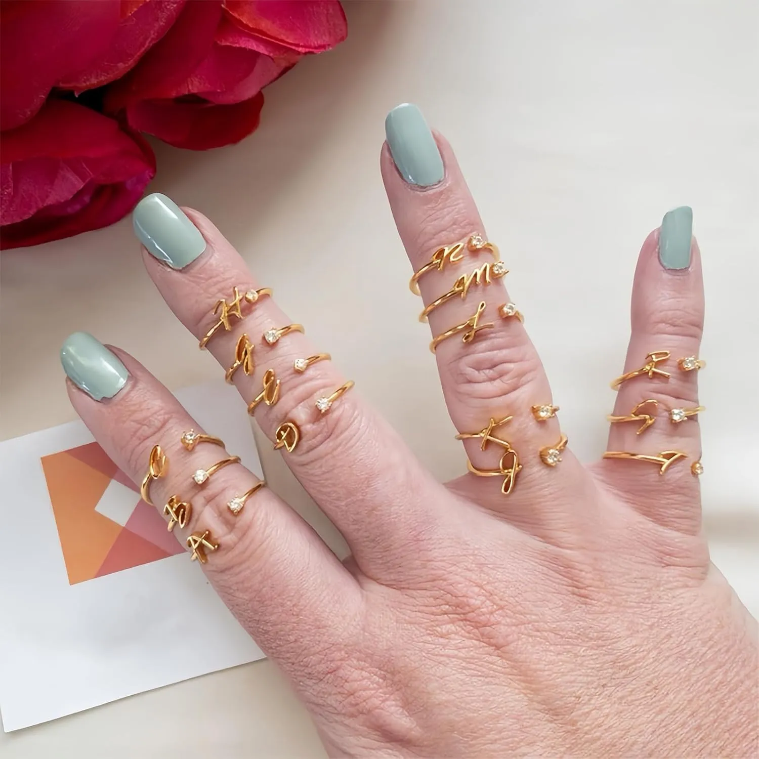 Initial Rings for Women Girls Non Tarnish Dainty Gold Rings Adjustable Letter Rings for Women Teen Girls,Stackable Ring with Zircon for Women Open Alphabet Rings for Birthday Gifts Jewelry