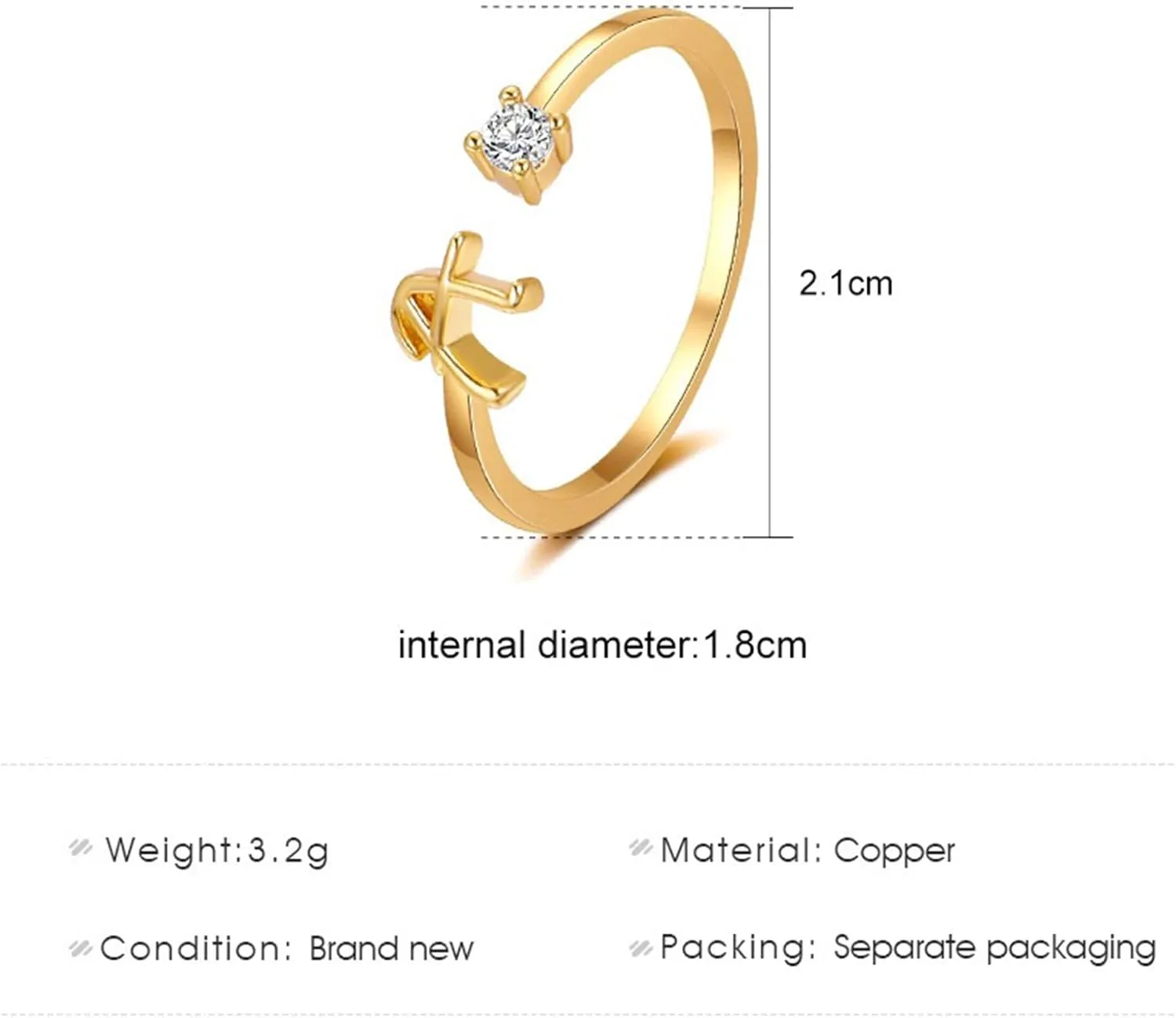 Initial Rings for Women Girls Non Tarnish Dainty Gold Rings Adjustable Letter Rings for Women Teen Girls,Stackable Ring with Zircon for Women Open Alphabet Rings for Birthday Gifts Jewelry