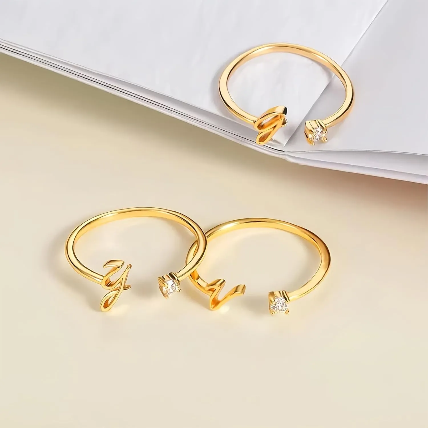 Initial Rings for Women Girls Non Tarnish Dainty Gold Rings Adjustable Letter Rings for Women Teen Girls,Stackable Ring with Zircon for Women Open Alphabet Rings for Birthday Gifts Jewelry