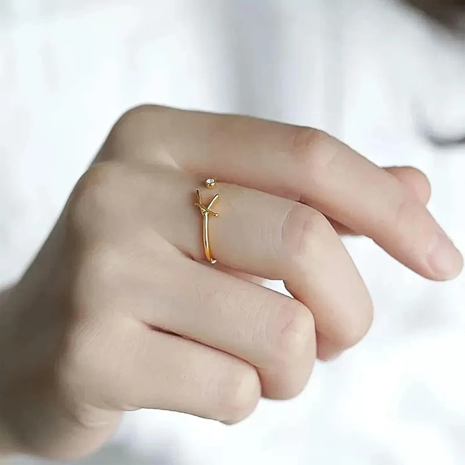 Initial Rings for Women Girls Non Tarnish Dainty Gold Rings Adjustable Letter Rings for Women Teen Girls,Stackable Ring with Zircon for Women Open Alphabet Rings for Birthday Gifts Jewelry