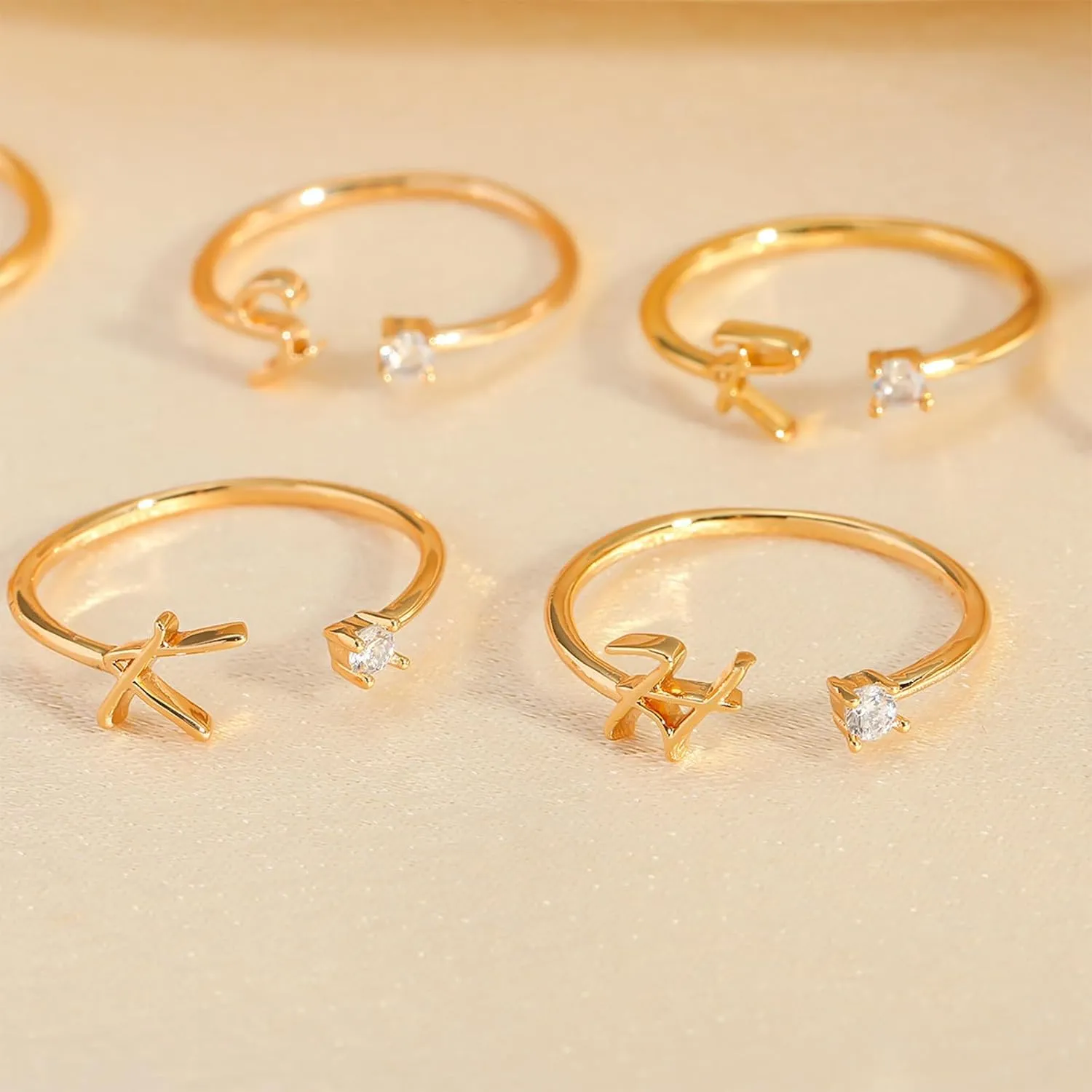 Initial Rings for Women Girls Non Tarnish Dainty Gold Rings Adjustable Letter Rings for Women Teen Girls,Stackable Ring with Zircon for Women Open Alphabet Rings for Birthday Gifts Jewelry