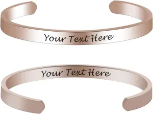 Inspirational Bracelets Custom Rose Gold Bracelet for Women Personalized Positive Message Engraved Friends Bracelets Custom Rose Gold Bracelet Encouragement Friendship Cuff Bangle