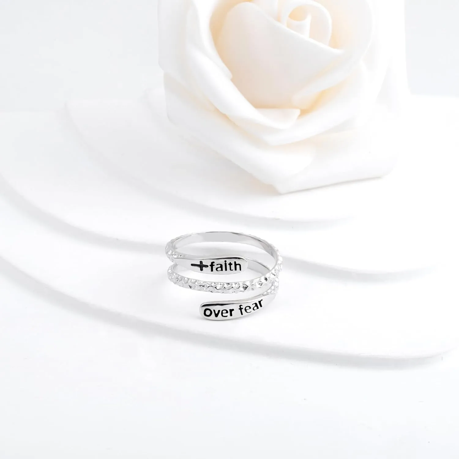Inspirational Hammered Rings for Women - 925 Sterling Silver Hammered Rings Adjustable Cross Smooth Texture Personalized Thumb Ring Jewelry Gift