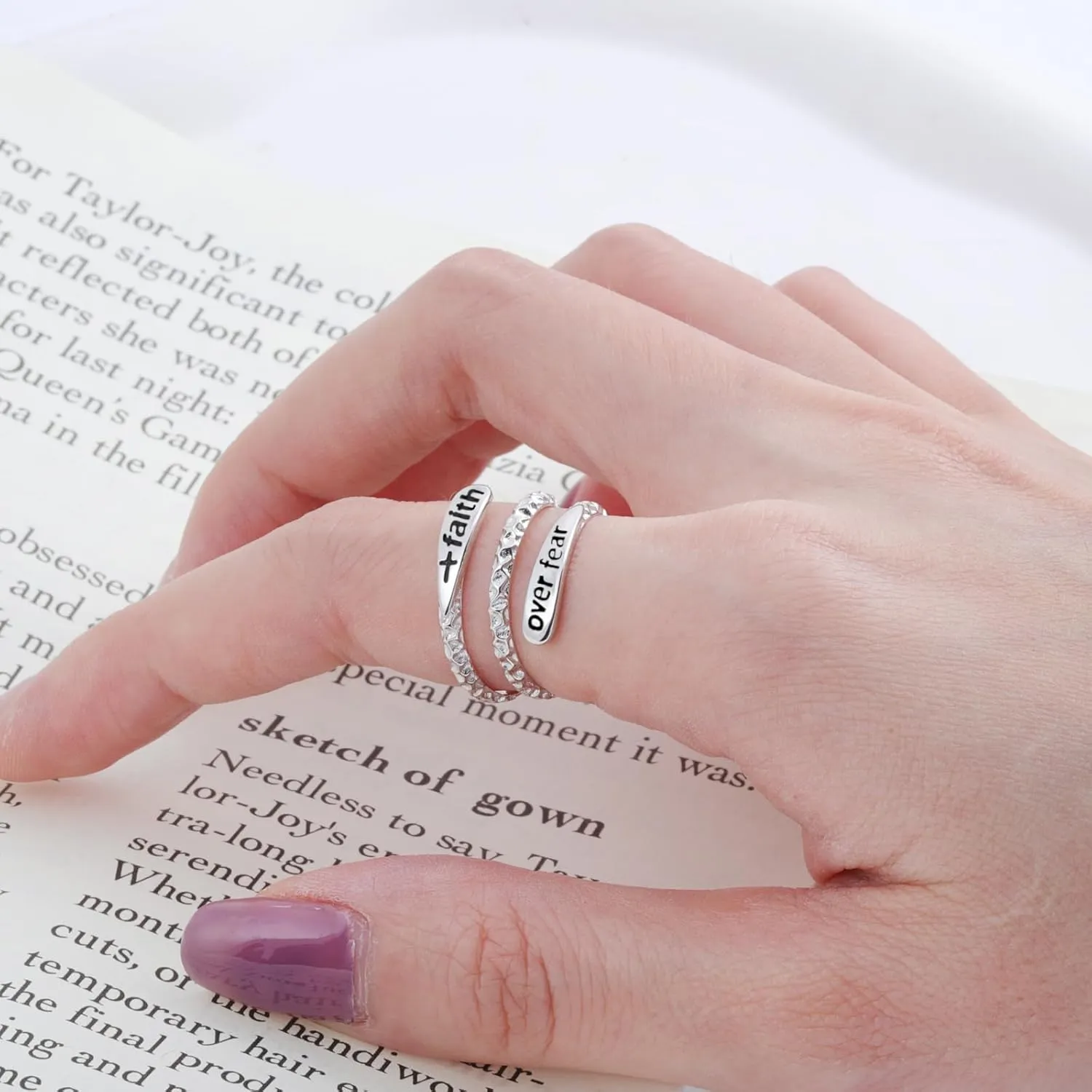 Inspirational Hammered Rings for Women - 925 Sterling Silver Hammered Rings Adjustable Cross Smooth Texture Personalized Thumb Ring Jewelry Gift