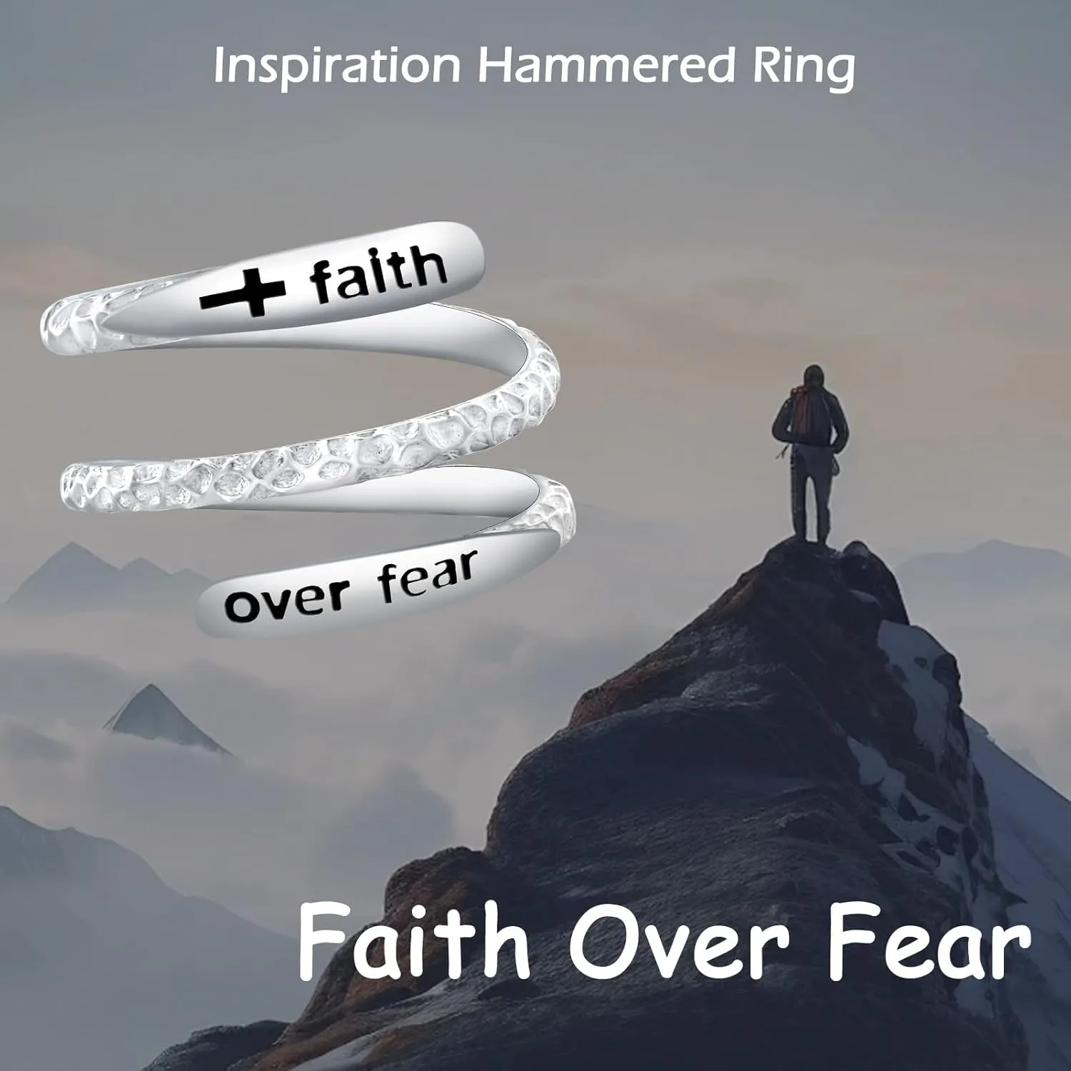 Inspirational Hammered Rings for Women - 925 Sterling Silver Hammered Rings Adjustable Cross Smooth Texture Personalized Thumb Ring Jewelry Gift