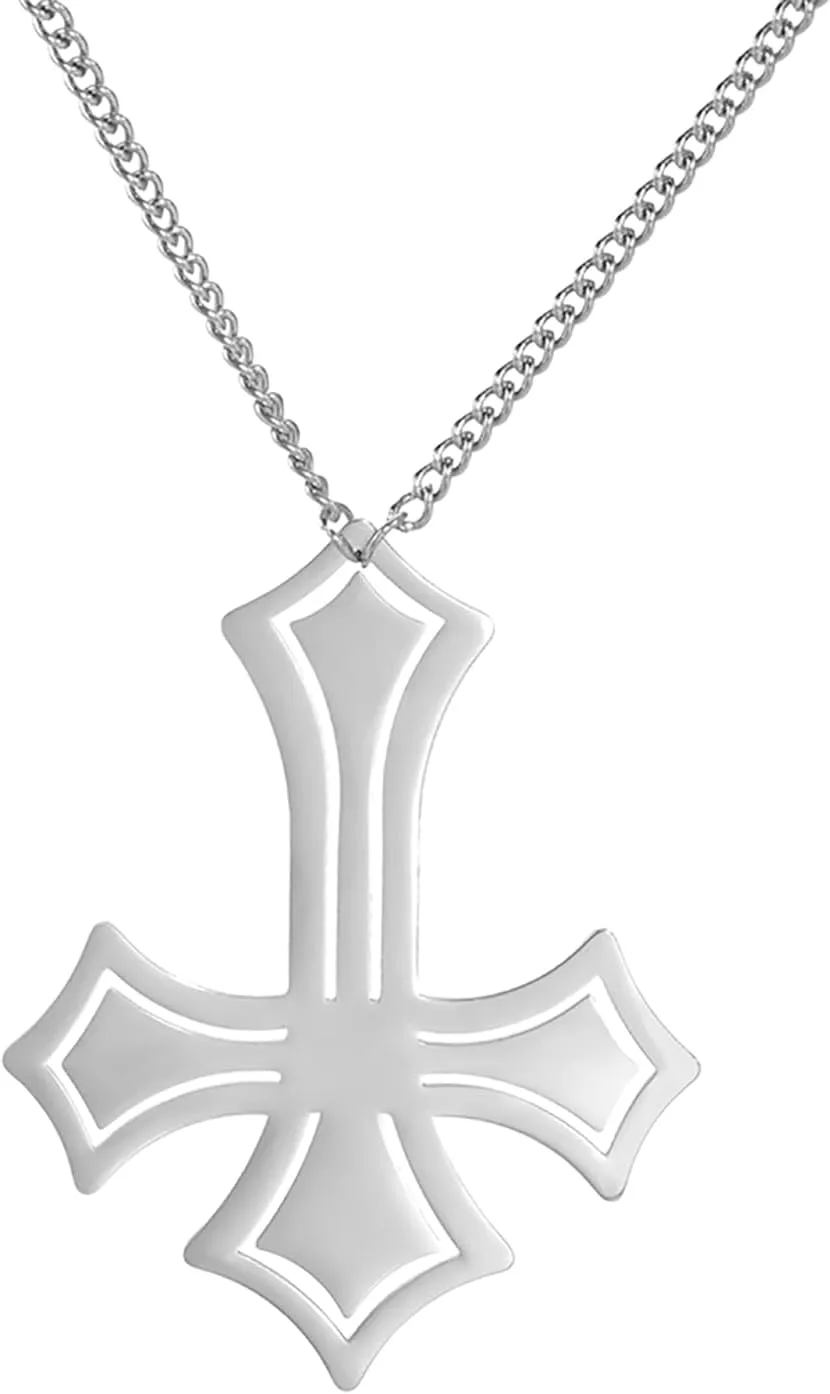 Inverted Cross Necklace for Men Women Stainless Steel Classic Satanic Symbol St. Peter Upside Down Cross Pendant Necklace Religious Jewelry Gifts