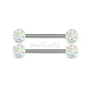Iridescent CZ Covered Surgical Stainless Steel Nipple Rings