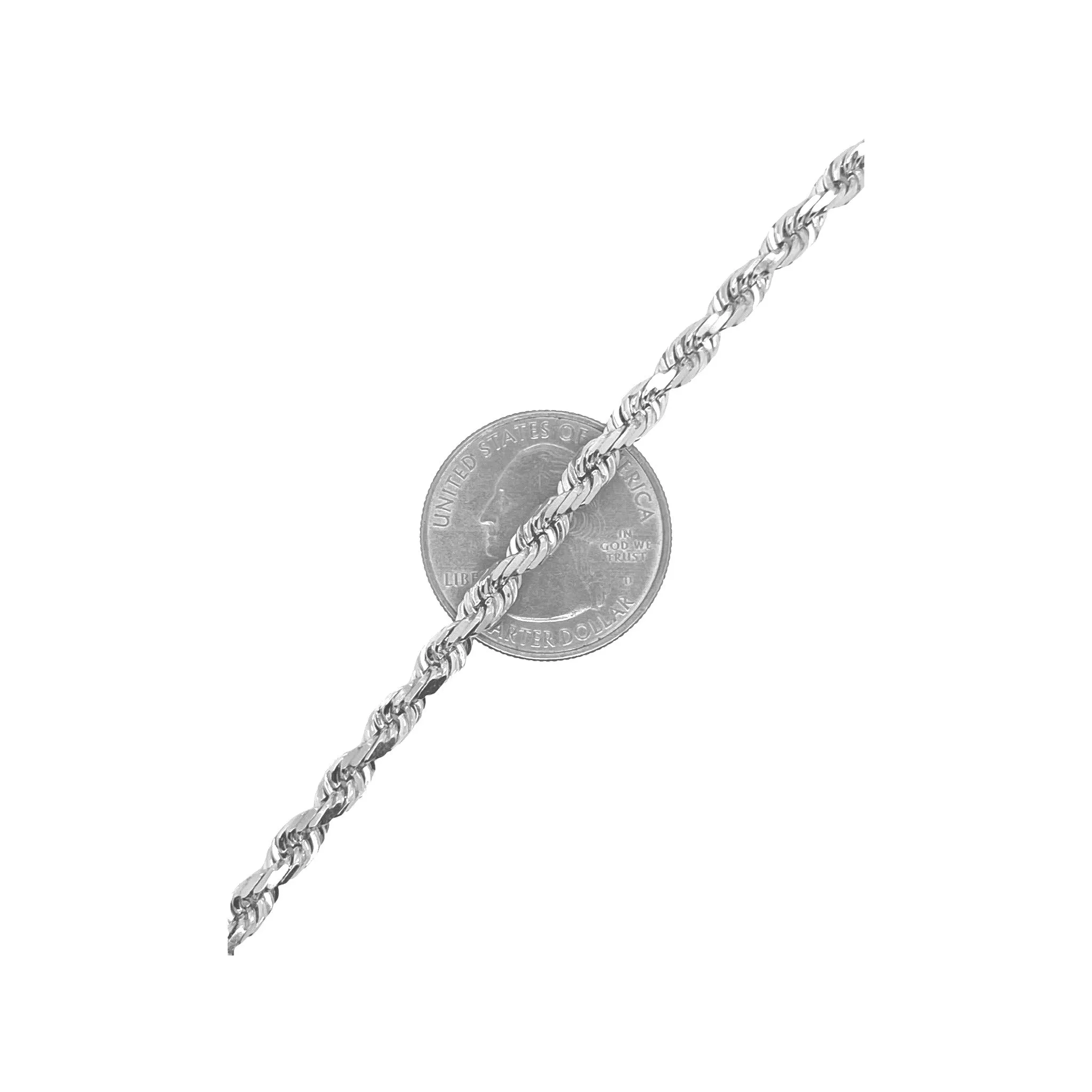 Italian 10K White Gold Hollow Rope Chain 4MM 18-28 Inches