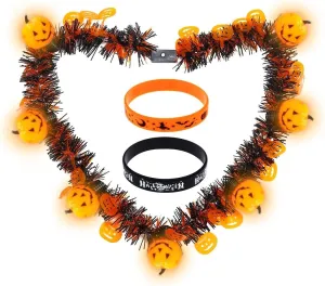 JEAIRTS Halloween Light Up Necklace Led Pumpkin Skull Necklaces with Bracelet Glowing Halloween Party Favors