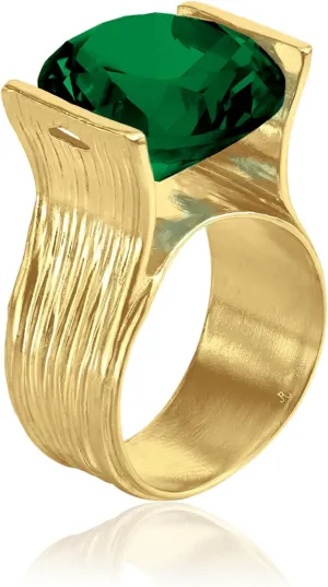 JEAN RACHEL JEWELRY 14K Gold Plated Sterling Silver Ring with 11.75 TCW Cubic Zirconia - Textured Band Vintage Design - Hypoallergenic, Lead & Nickel Free Jewelry Statement Rings for Women