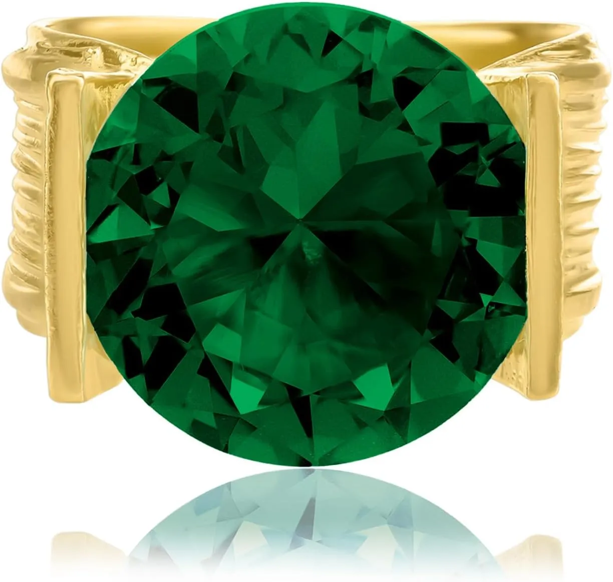 JEAN RACHEL JEWELRY 14K Gold Plated Sterling Silver Ring with 11.75 TCW Cubic Zirconia - Textured Band Vintage Design - Hypoallergenic, Lead & Nickel Free Jewelry Statement Rings for Women