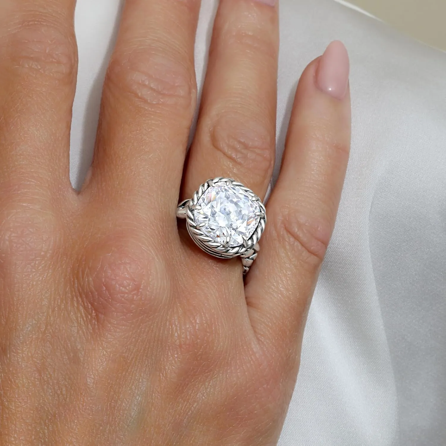 JEAN RACHEL JEWELRY 925 Sterling Silver Ring - Braid Chain with Cubic Zirconia Vintage Design - Hypoallergenic, Lead & Nickel Free - Artisan Handcrafted Statement Rings for Women
