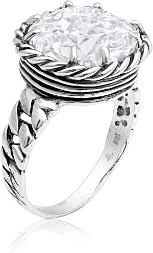JEAN RACHEL JEWELRY 925 Sterling Silver Ring - Braid Chain with Cubic Zirconia Vintage Design - Hypoallergenic, Lead & Nickel Free - Artisan Handcrafted Statement Rings for Women