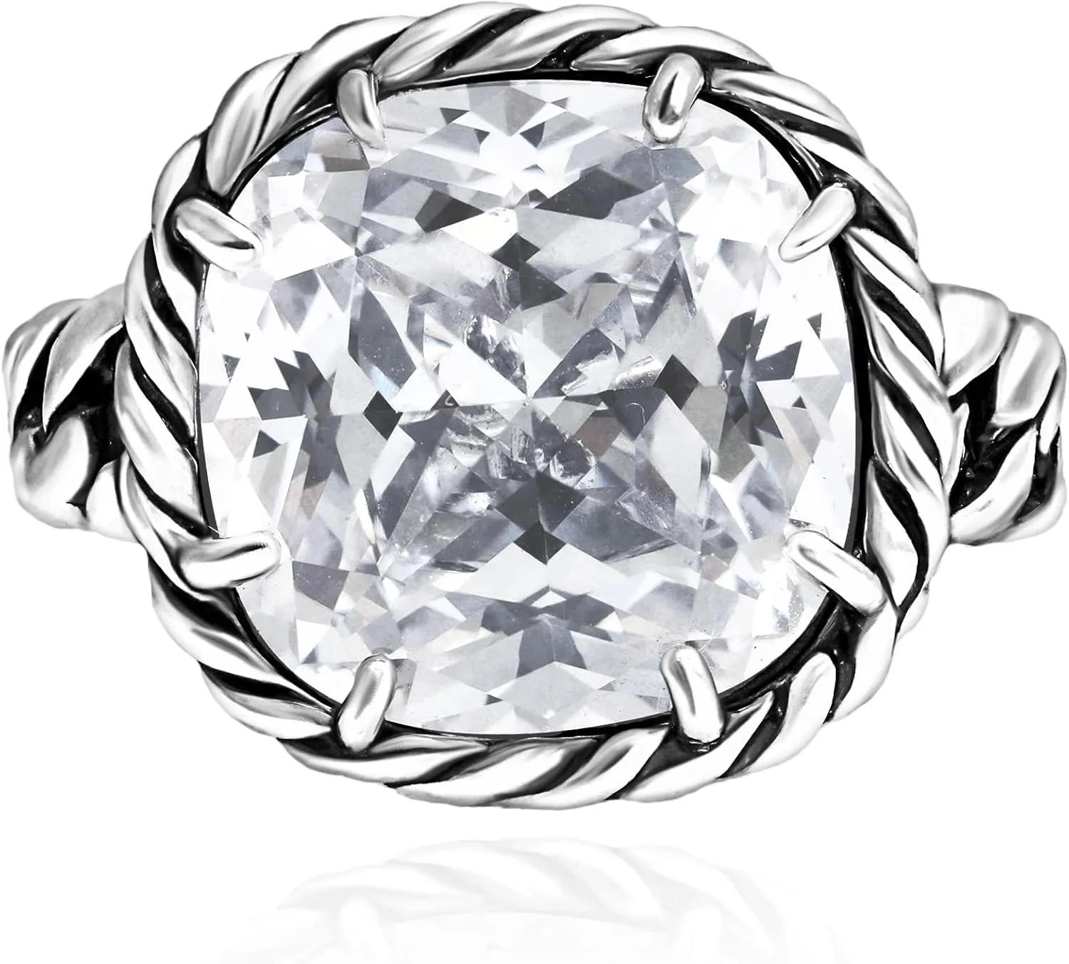 JEAN RACHEL JEWELRY 925 Sterling Silver Ring - Braid Chain with Cubic Zirconia Vintage Design - Hypoallergenic, Lead & Nickel Free - Artisan Handcrafted Statement Rings for Women