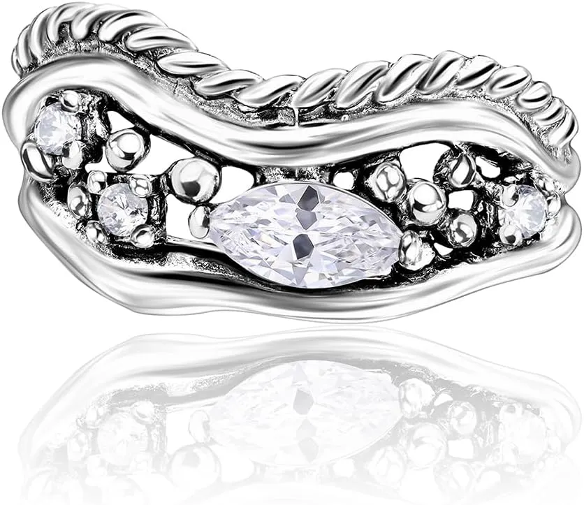 JEAN RACHEL JEWELRY 925 Sterling Silver Ring - Curved Rope with Marquise Cubic Zircona Vintage Design - Hypoallergenic, Lead & Nickel Free Jewelry - Artisan Handcrafted Statement Rings for Women