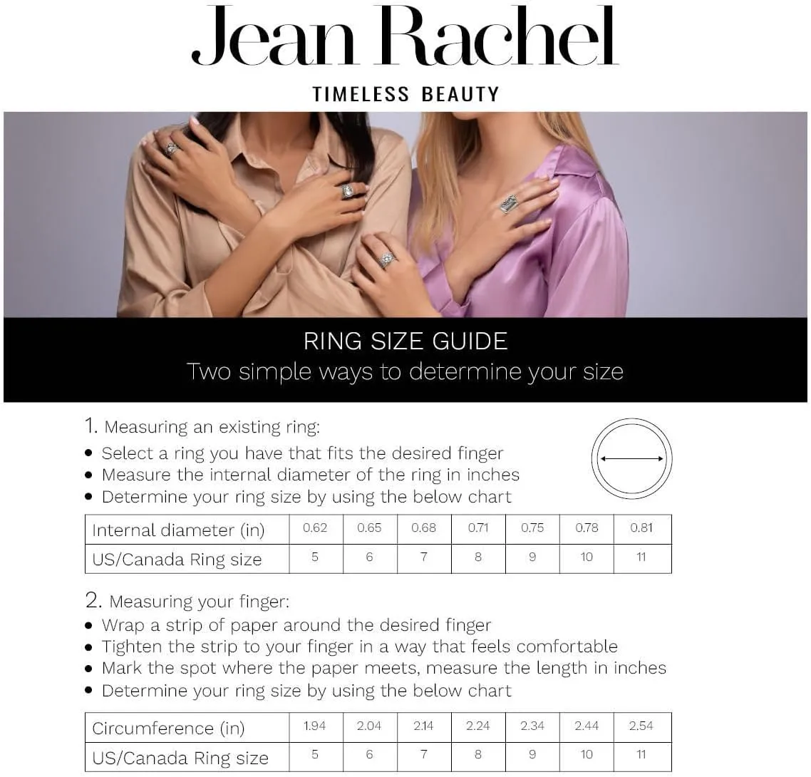 JEAN RACHEL JEWELRY 925 Sterling Silver Ring - Wide Multi Strand with Floral & Leaves Oxidized Vintage Design - Hypoallergenic, Lead & Nickel Free - Artisan Handcrafted Statement Rings for Women