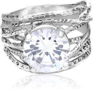 JEAN RACHEL JEWELRY 925 Sterling Silver Ring - Wrap Vintage Design with Prong Set Round Cubic Zirconia - Hypoallergenic, Lead & Nickel Free - Artisan Handcrafted Statement Rings for Women