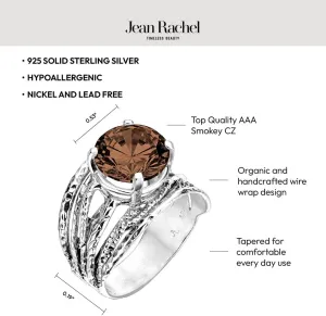 JEAN RACHEL JEWELRY 925 Sterling Silver Ring - Wrap Vintage Design with Prong Set Round Cubic Zirconia - Hypoallergenic, Lead & Nickel Free - Artisan Handcrafted Statement Rings for Women