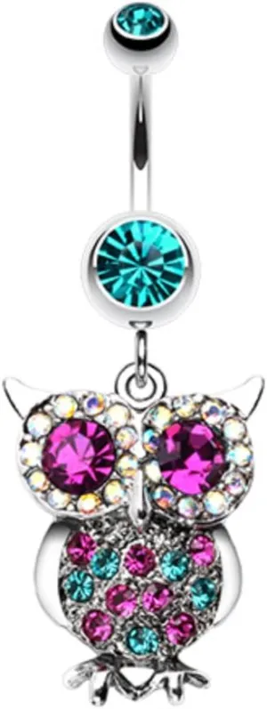 Jeweled Sparkling Owl Dangle WildKlass Belly Button Ring