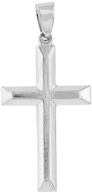 JEWELHEART 14K Real Gold Cross Pendant For Men - Classic Beveled Edge Cross Pendant Charm - Religious 14K White Gold Yellow Gold Jewelry For Women
