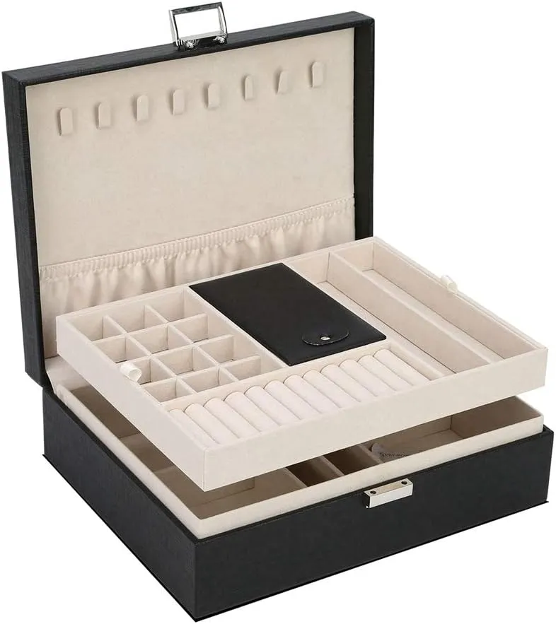 Jewelry Box Organizer, Travel Storage Case Necklace Holders Display Tray Storage Case(BLACK)