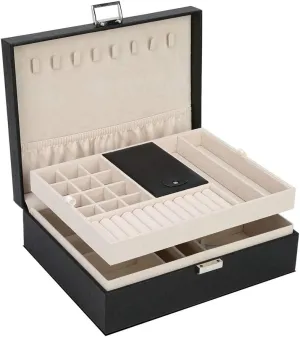 Jewelry Box Organizer, Travel Storage Case Necklace Holders Display Tray Storage Case(BLACK)