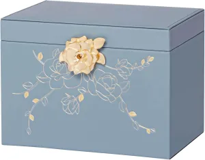Jewelry Box with Lock for Girls: Jewelry Organizer for Dresser - 3-Drawer Earrings Storage Girls Women Gift (Grey Blue)