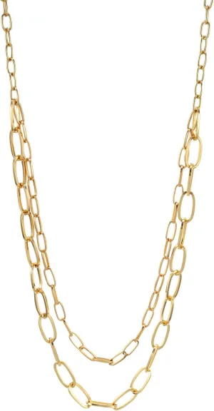 Jewelry Long Two-Row Links Chain Necklace - Elegant Layered Link Chain Jewelry for Women- Gold Tone