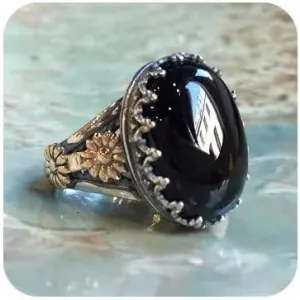 Jewelry Making Supplies Turkish Handmade 925 Sterling Silver Black Onyx Stone Ring for Men Women Vintage Style Gemstone Hand Carved Black Agate Gem Silver Ring
