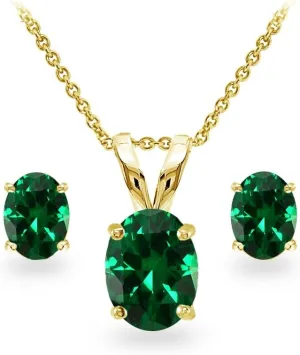 Jewelry Sets for Women, Necklace and Earring Sets for Women, Birthstone Jewelry, Genuine or Synthetic Gemstones, Oval Solitaire, Pendant Necklace, Stud Earrings, Sterling Silver Jewelry or Gold Flash