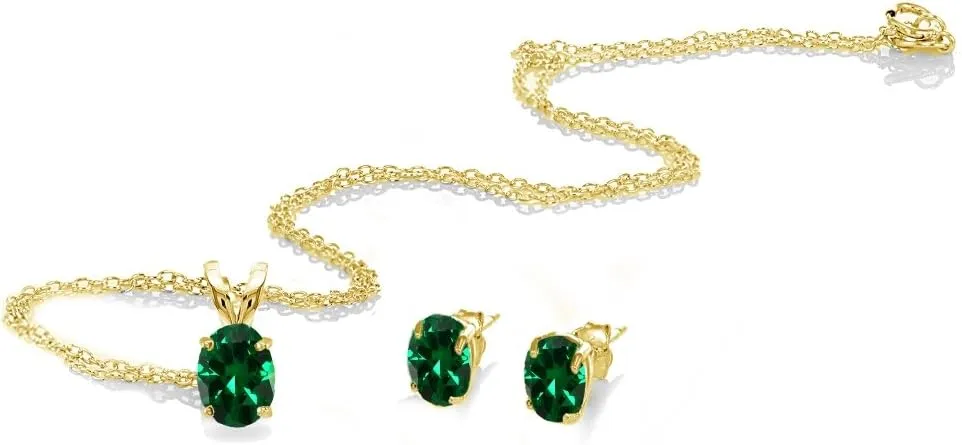 Jewelry Sets for Women, Necklace and Earring Sets for Women, Birthstone Jewelry, Genuine or Synthetic Gemstones, Oval Solitaire, Pendant Necklace, Stud Earrings, Sterling Silver Jewelry or Gold Flash
