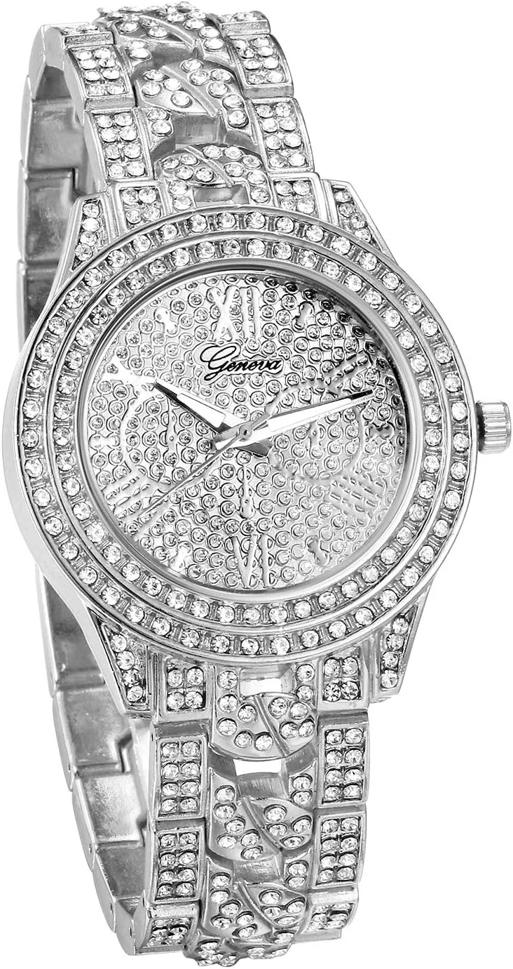 JewelryWe Men Watches Gold Tone Alloy Quartz Watch Stylish Rhinestone Business Casual Dress Wristwatches