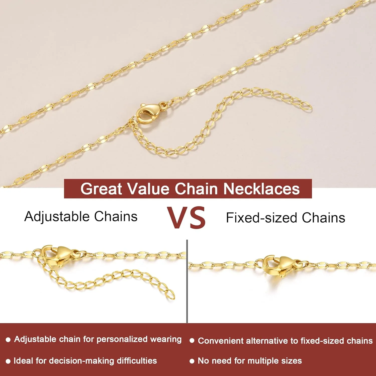 Jewlpire Minimalism 14K Gold Chain Necklaces for Women, Adjustable Dainty Layered/Box/Paperclip/Rope/Cuban/Figaro/Bead/Mariner Necklace Chain for Women Trendy Jewelry for Women 17 4 inch