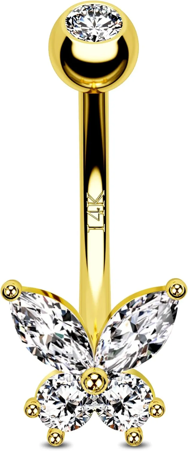Jewseen 14K Gold Belly Button Rings for Women Butterfly Belly Rings Navel Piercing Jewelry Belly Piercing Body Piercing Jewelry
