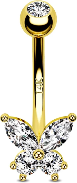 Jewseen 14K Gold Belly Button Rings for Women Butterfly Belly Rings Navel Piercing Jewelry Belly Piercing Body Piercing Jewelry
