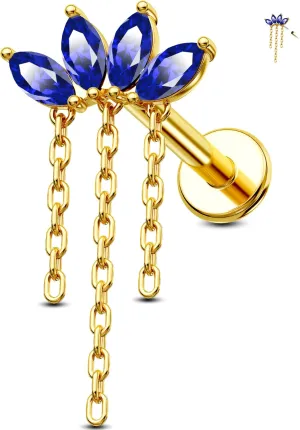 Jewseen 14K Gold Flat Back Earrings Top Push in Threadless Cartilage Stud Chain Flat Back Stud Helix Tragus Conch Piercing Jewelry for Women