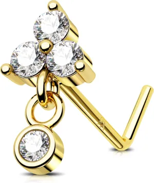 Jewseen 9K Nose Rings Stud Dangle Nose Piercing L Shaped Nostril Ring for Women & Men