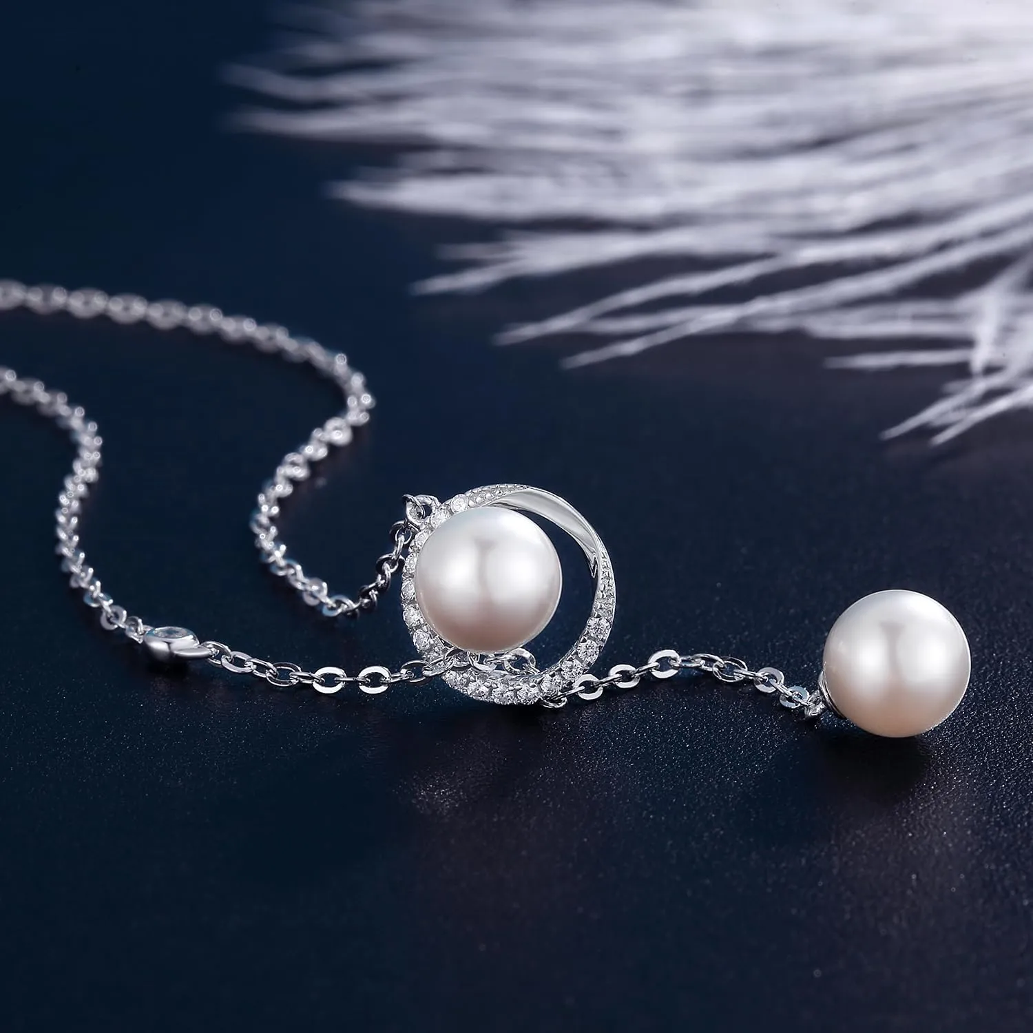 jiamiaoi Pearl Necklace for Women 925 Sterling Silver Culture Pearl Necklace Silver Pearl Chain 48cm, Dainty Pearl and Cubic Zirconia Necklace Adjustable, Come with Gift Box