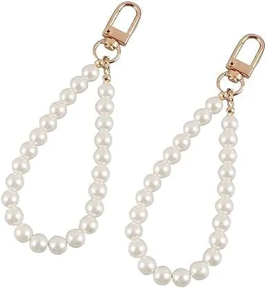 JJLFresheners 2Pcs Faux Pearl Keychain Straps Beaded Keyring Lanyard Key Chain Holder Wristlet Key Ring Wrist Strap Elegant Purse Lanyard Strap Women's Keyrings and Keychains