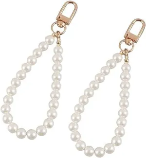 JJLFresheners 2Pcs Faux Pearl Keychain Straps Beaded Keyring Lanyard Key Chain Holder Wristlet Key Ring Wrist Strap Elegant Purse Lanyard Strap Women's Keyrings and Keychains