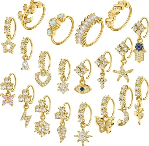 Junkin 20 Pcs Dangle Nose Rings for Women, 20g Gold/silver Dangly Nose Ring Hoop Dangling Piercing Jewelry for Women