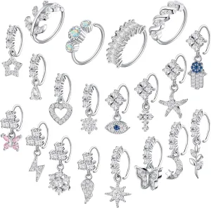 Junkin 20 Pcs Dangle Nose Rings for Women, 20g Gold/silver Dangly Nose Ring Hoop Dangling Piercing Jewelry for Women