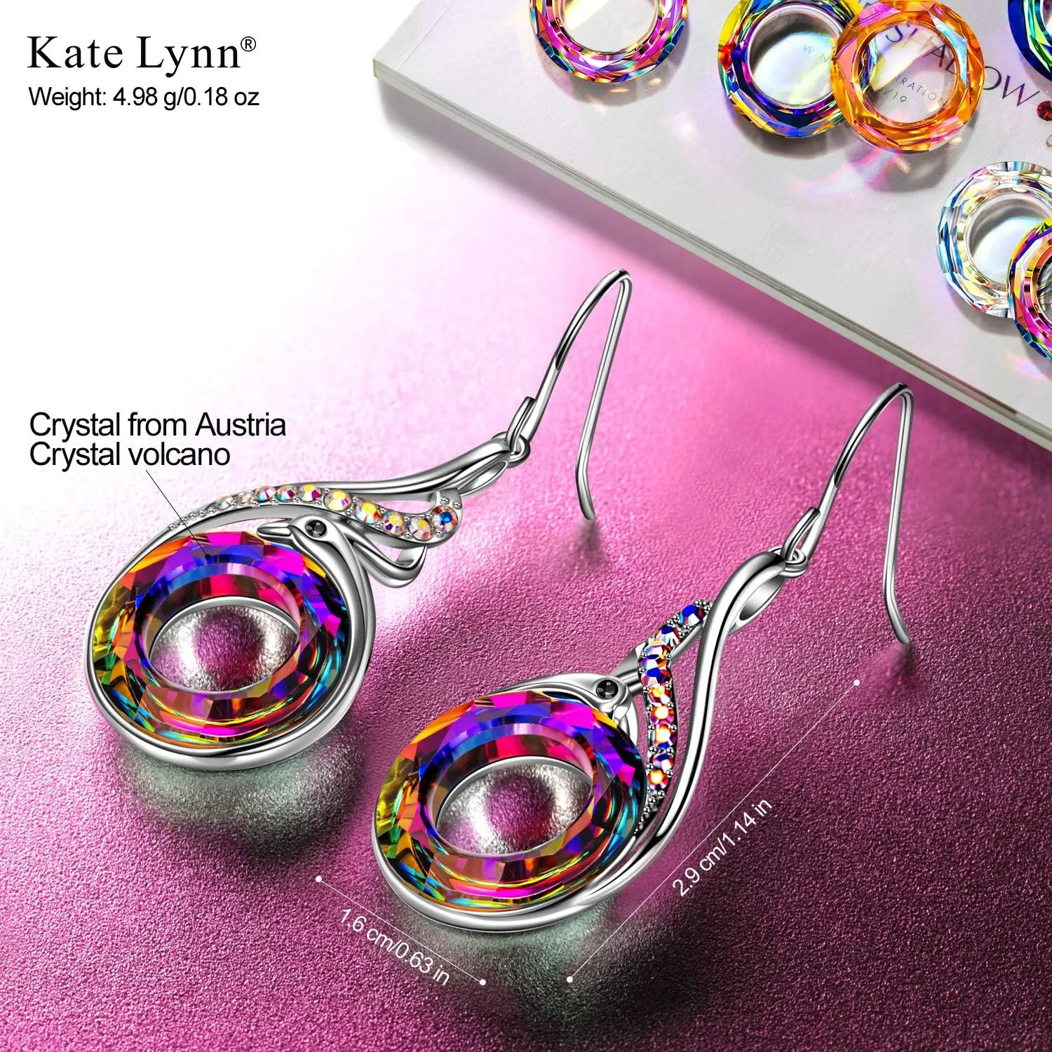 Kate Lynn "Rise From the Ashes" Phoenix Earrings, Sterling Silver Dangle Earrings with Crystals from Austria, Birthday Gift with Jewelry Box, Symbol of Luck and Renewal