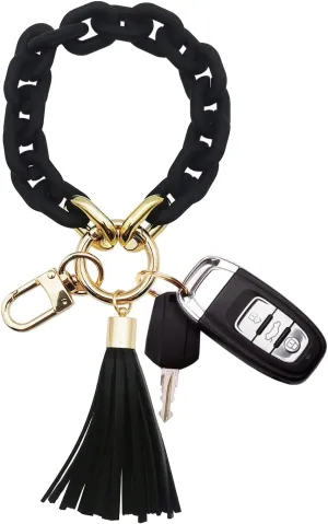 Keychain Wristlet Stylish Acrylic Keychain Bracelet for Women Car Keys with Tassel Bag Charm Pendant Keychain
