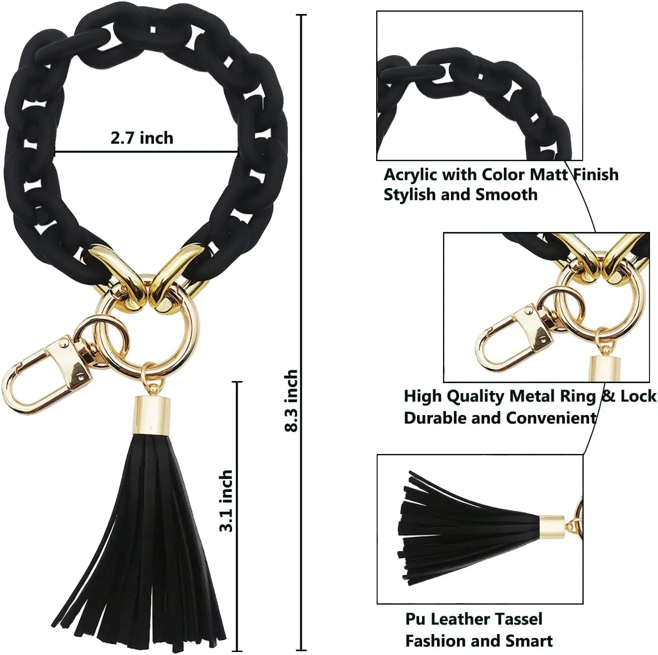 Keychain Wristlet Stylish Acrylic Keychain Bracelet for Women Car Keys with Tassel Bag Charm Pendant Keychain