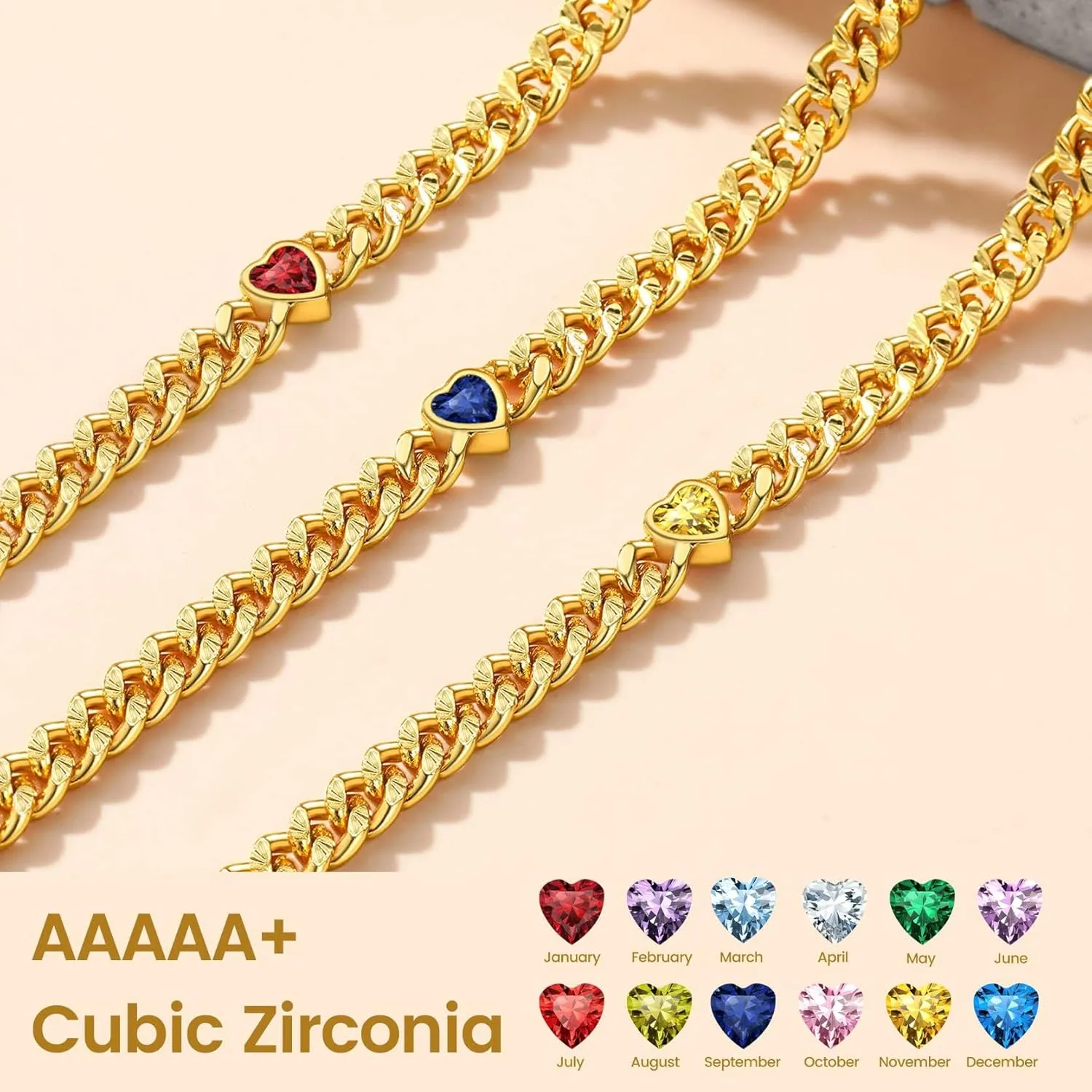 KeyStyle GoldChic Gold Round Heart Ankle Bracelet with Birthstone For Women, 12 Months Sparkling Crystal Anklet Anniversary Jewelry for Her, Birthday Chains for Mother