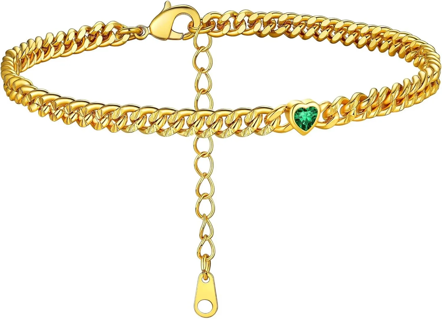 KeyStyle GoldChic Gold Round Heart Ankle Bracelet with Birthstone For Women, 12 Months Sparkling Crystal Anklet Anniversary Jewelry for Her, Birthday Chains for Mother
