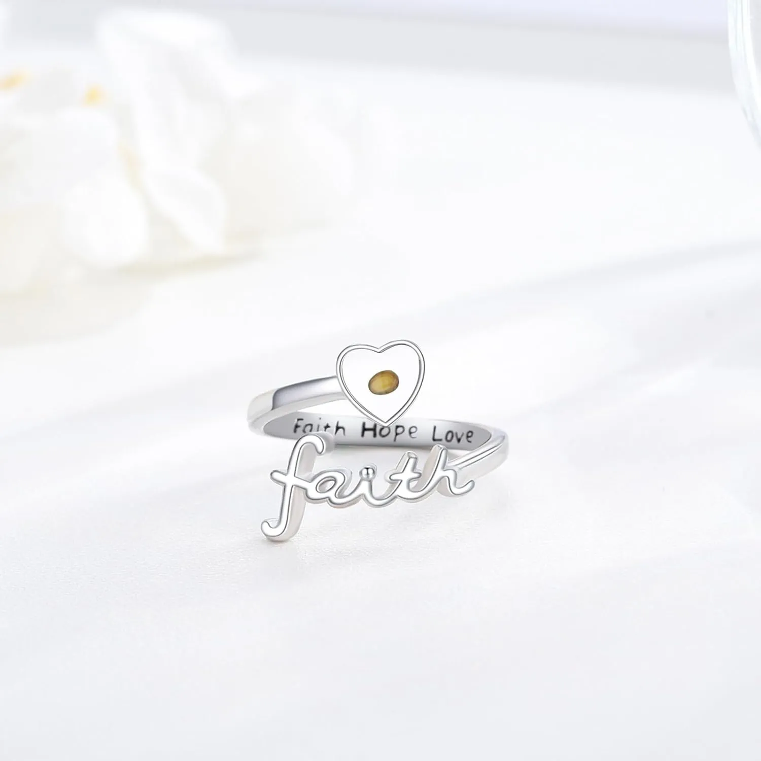 KiiKii Mustard Seed Ring 925 Sterling Silver Catholic Jesus Faith Hope Love Adjustable Rings Christian Jewelry Gifts for Women