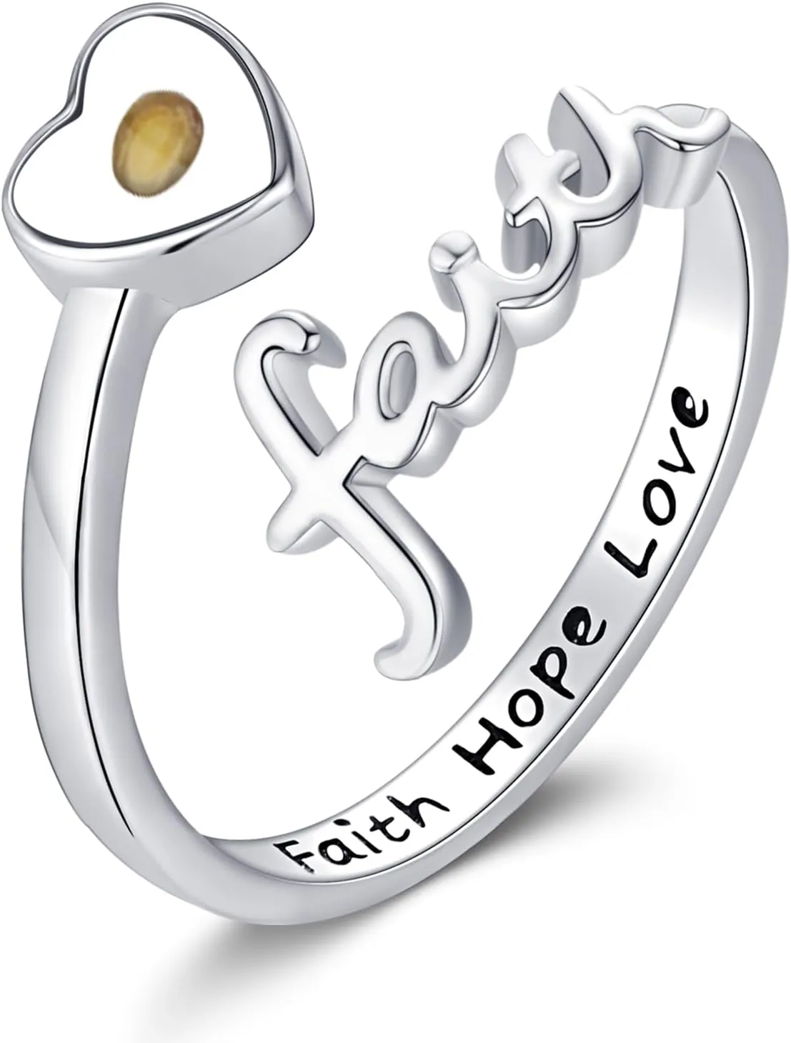 KiiKii Mustard Seed Ring 925 Sterling Silver Catholic Jesus Faith Hope Love Adjustable Rings Christian Jewelry Gifts for Women