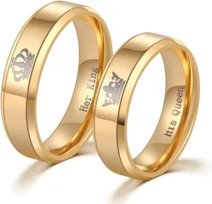 King Queen Couple Rings 10k/14k/18k Solid Gold Couple Promise Rings Set His and Hers Matching Ring Wedding Engagement Jewelry for Couple Husband Wife